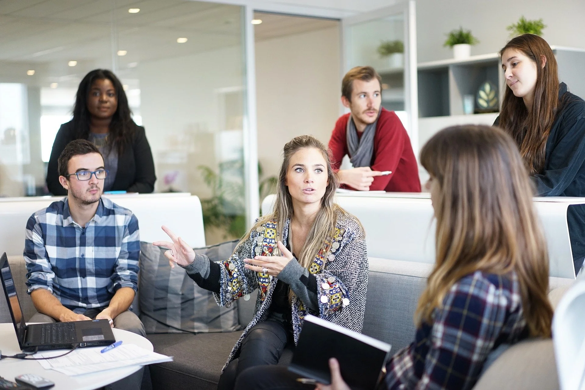 People discussing work together